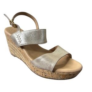 UGG Sandals 8 Elena Metallic Gold Leather Espadrille Wedge Sandals 1017802